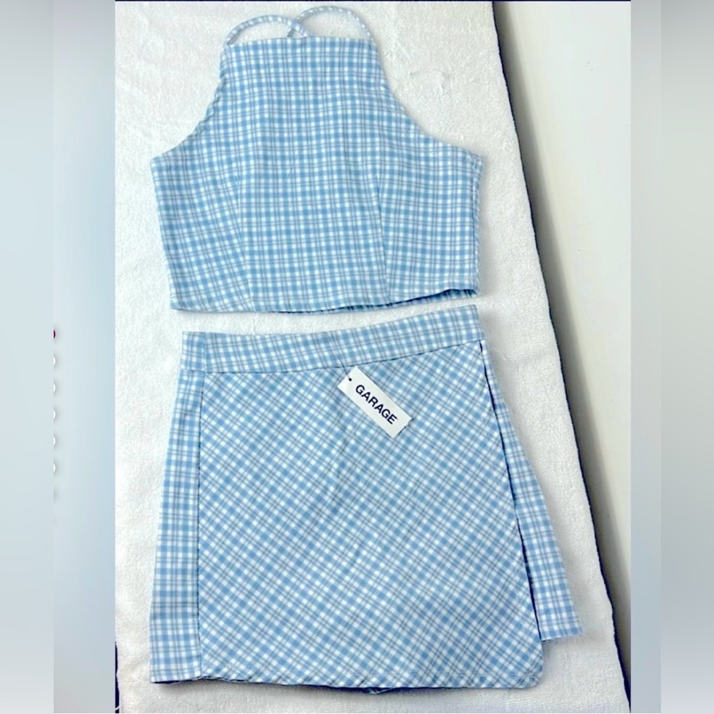 GARAGE 2 piece kentucky blue plaid Skort & halter top. Super cute! Great stretch